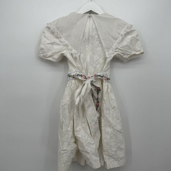 Kokomo Kids Vintage White Floral Collared Dress Girls Size 8 Coquette Bow USA - Picture 6 of 11
